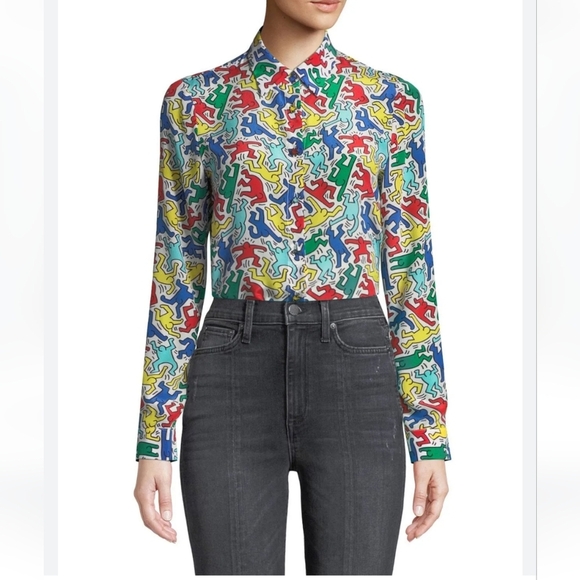 Alice + Olivia Keith Haring x AO Willa Silk Blouse Size X-Small - Picture 11 of 11